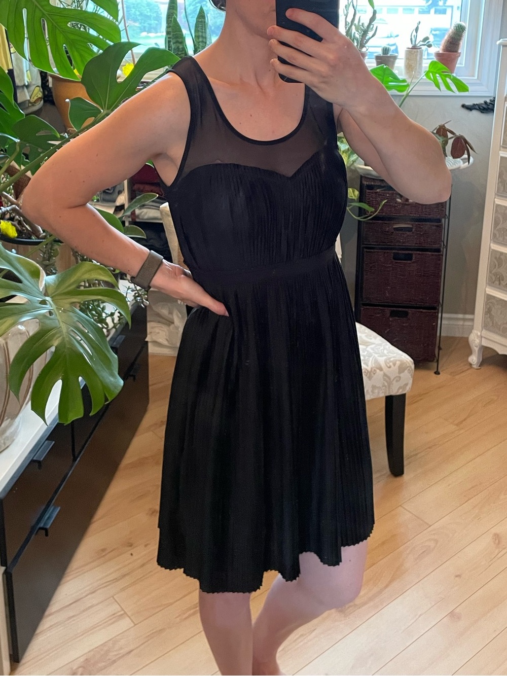 H&M Black Sleeveless A-Line Midi Dress Sz S